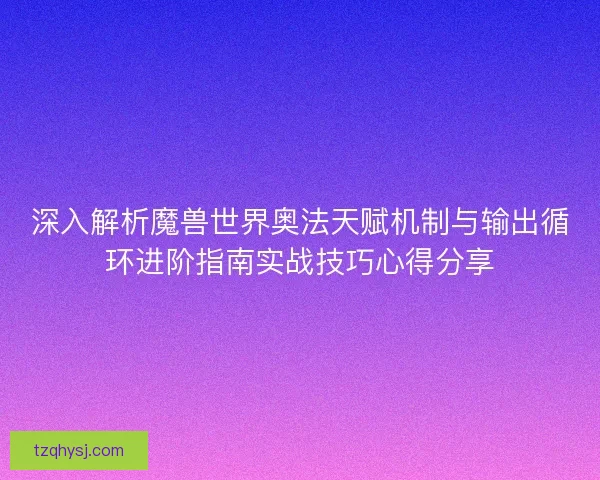 深入解析魔兽世界奥法天赋机制与输出循环进阶指南实战技巧心得分享